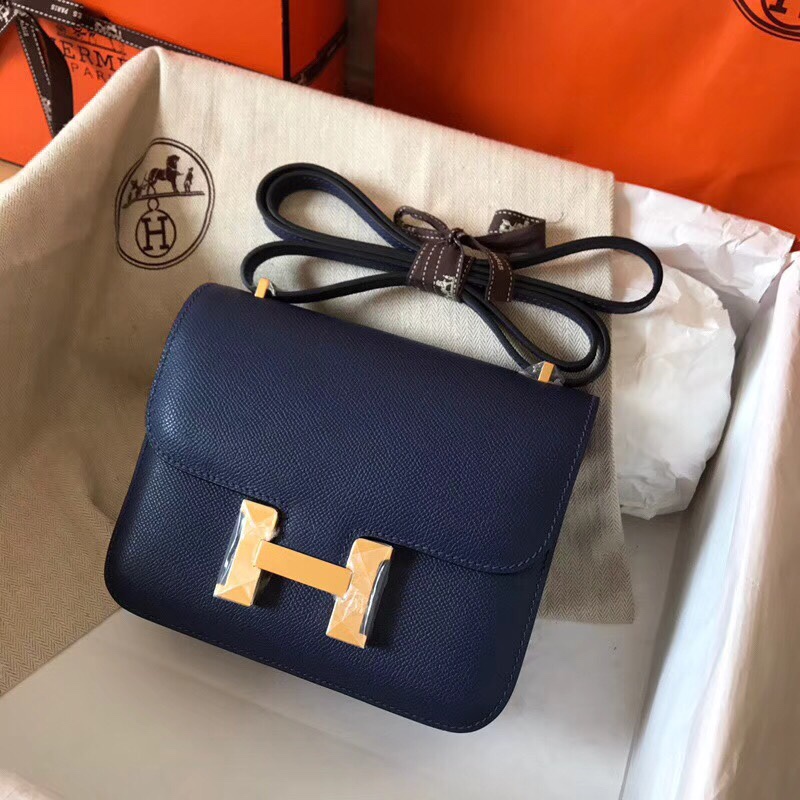 Hermes Constance 24cm Shoulder Bag In Deep Blue Epsom Leather